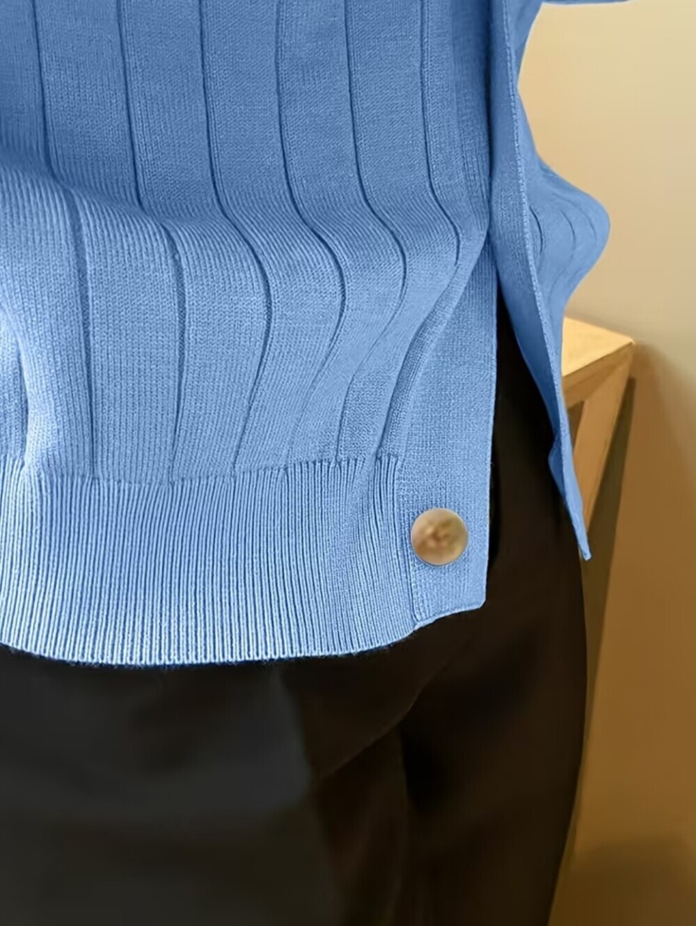 Men's Light Blue Ribbed Button Cardigan Sweater - Picture 7 of 7